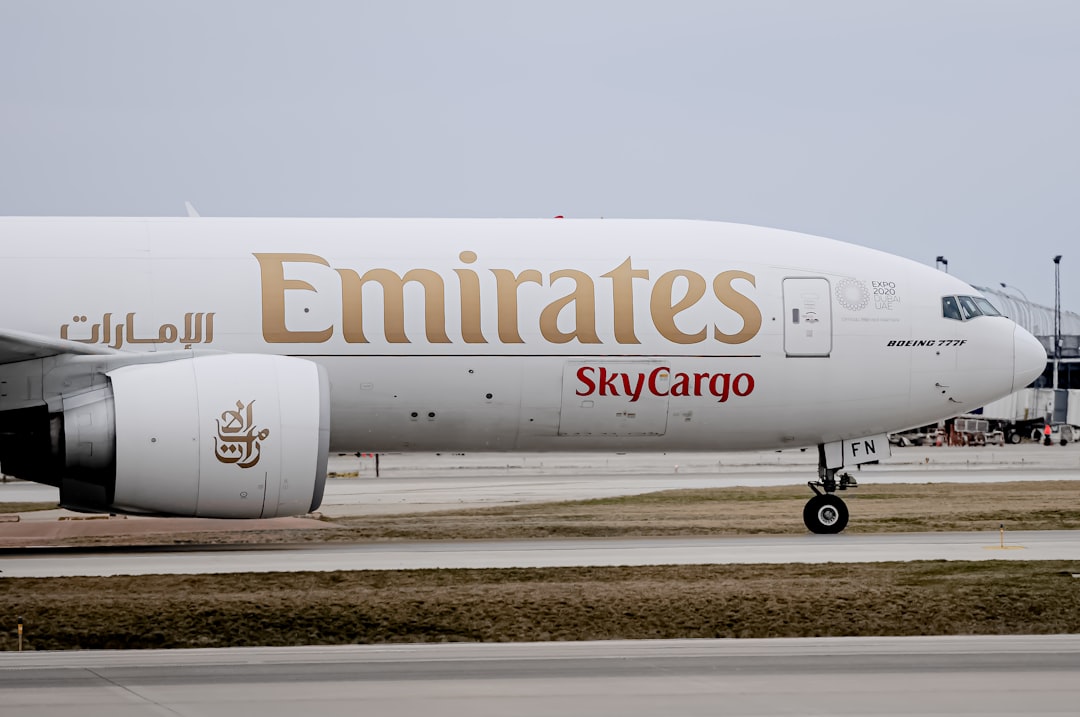 A large airplane on the runway