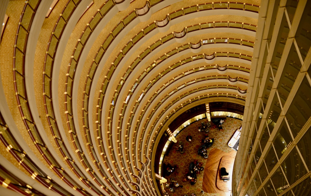 An overhead view of a building with a circular ceiling